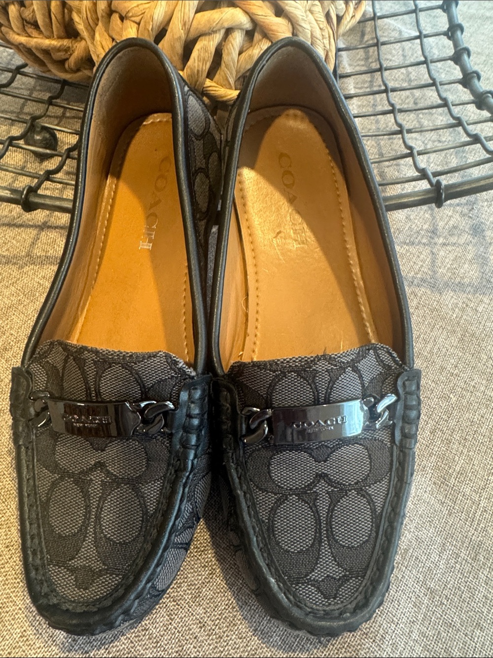 COACH Signature Canvas Jacquard Black Loafers Women’s